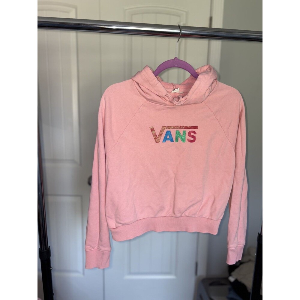Vans Women’s XS Pink Cropped Hoodie Rainbow Logo Pullover Sweatshirt